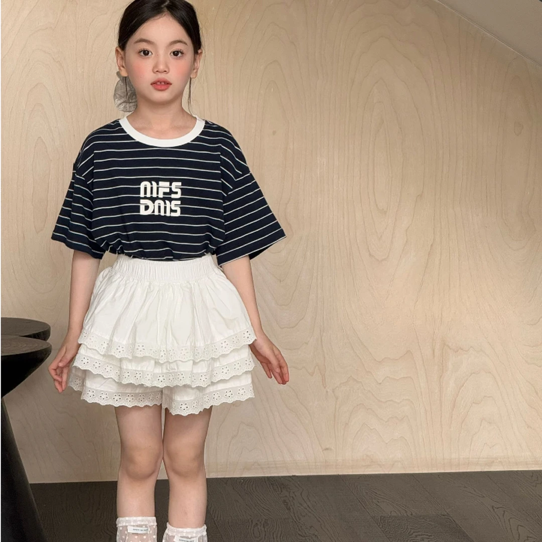 黑白条纹宽松男女童圆领T恤