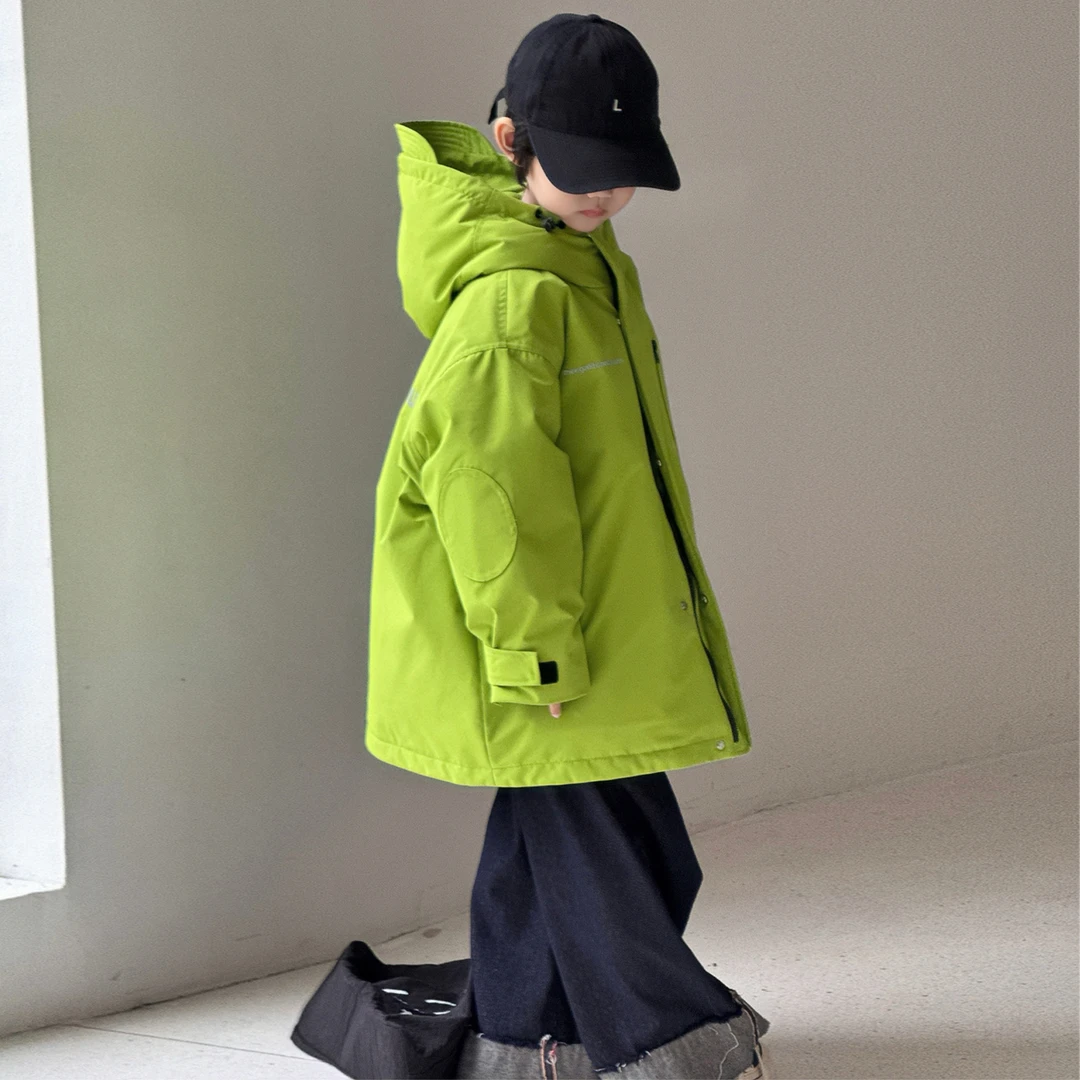 韩国儿童工装羽绒服男童女童中大童加厚连帽白鸭绒冲锋衣童装外套