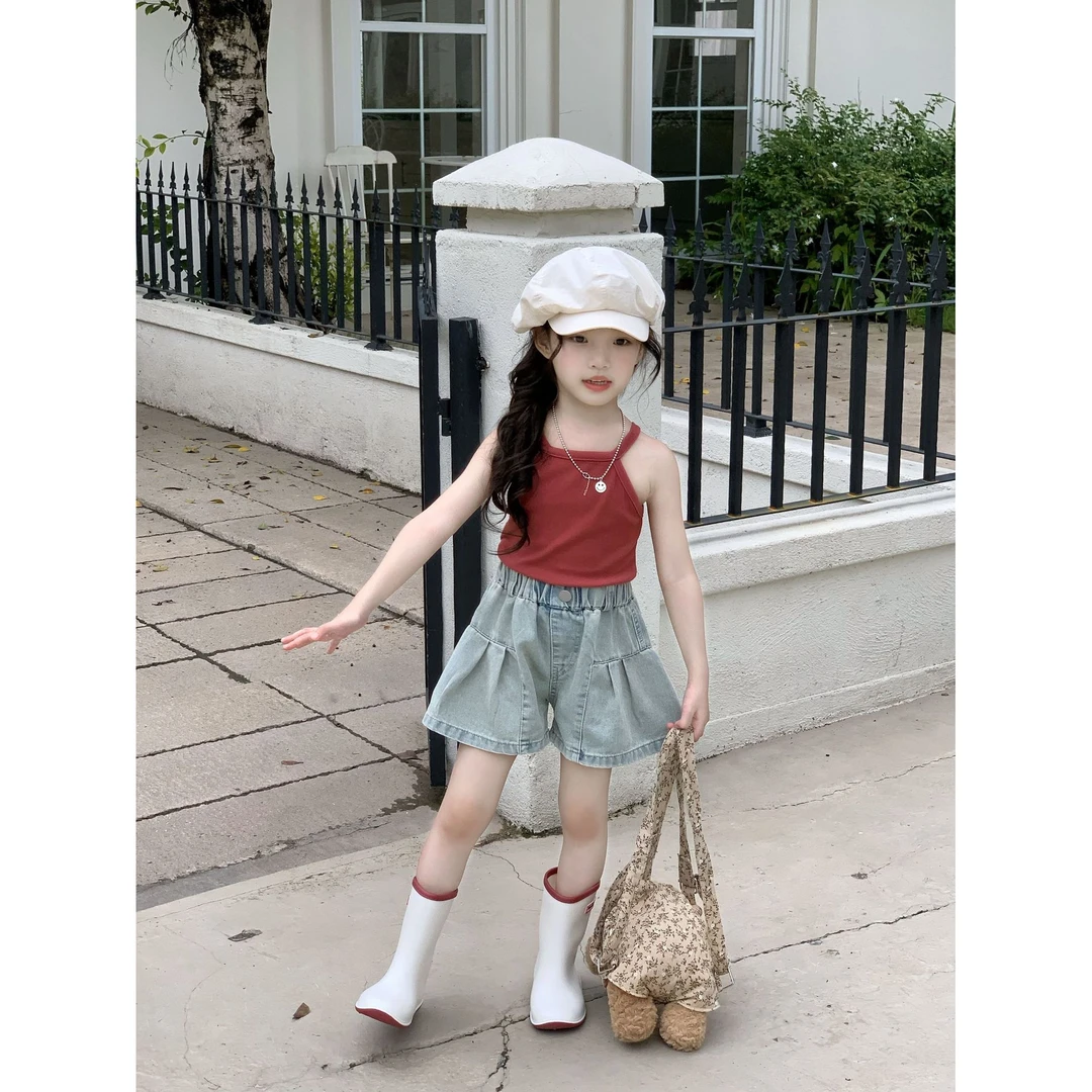 女童套装2025夏季新款中小童2-7岁韩版基础款背心牛仔短裤两件套