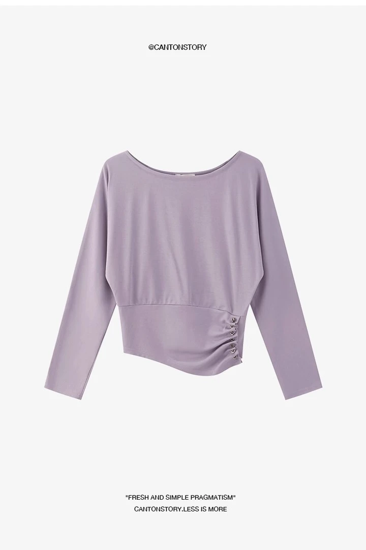 羊城故事-设计感纯色t恤女春季软糯收腰显瘦叠穿上衣Y50248586