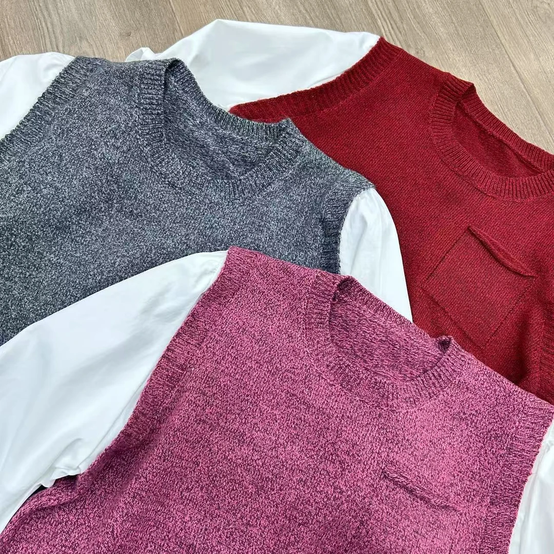 【叶子服饰】新款时尚简约假两件套毛衣0439