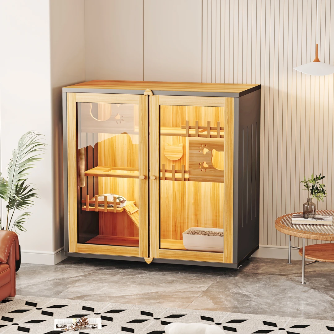 猫别墅家用室内木质玻璃门宠物柜猫舍猫笼猫屋宠物柜阳台笼子厕所