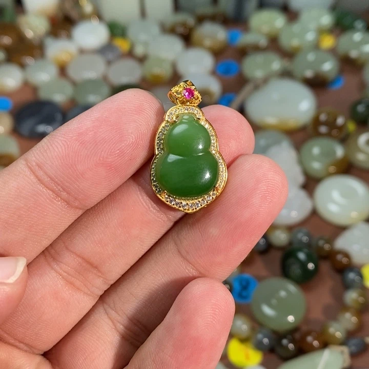 和田玉银S925镶嵌吊坠(不含链)