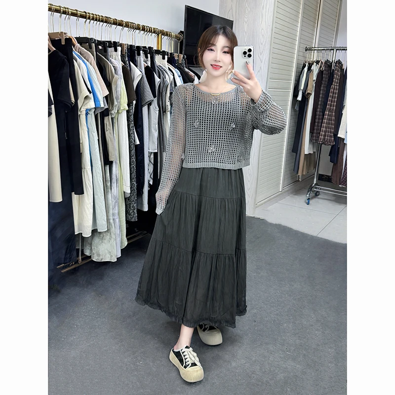 吊带连衣裙套装女2025秋季新款高级感镂空罩衫搭收腰吊带裙两件套