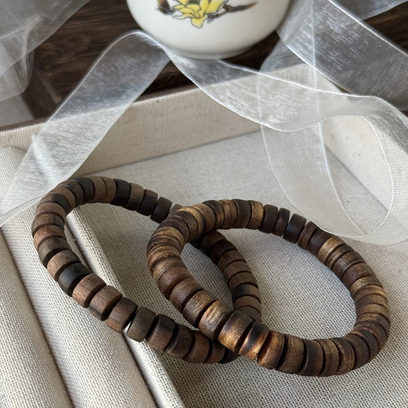非金属木质手链 木头药片手串文玩手链单圈素穿国风复古