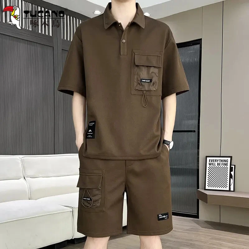 啄木鸟新款休闲运动套装夏季2025新款男士潮流时尚帅气两件套装