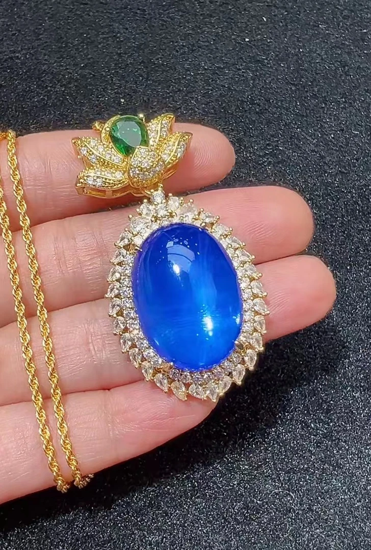 培育蓝宝石CT3286【BBF】吊坠-配链/绳