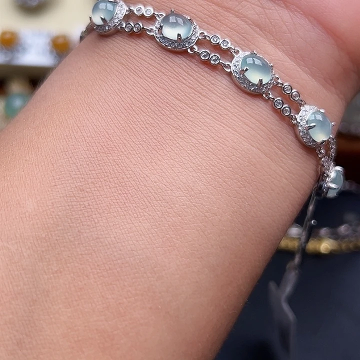 翡翠银S925镶嵌戒指缅甸天然A货翡翠手链