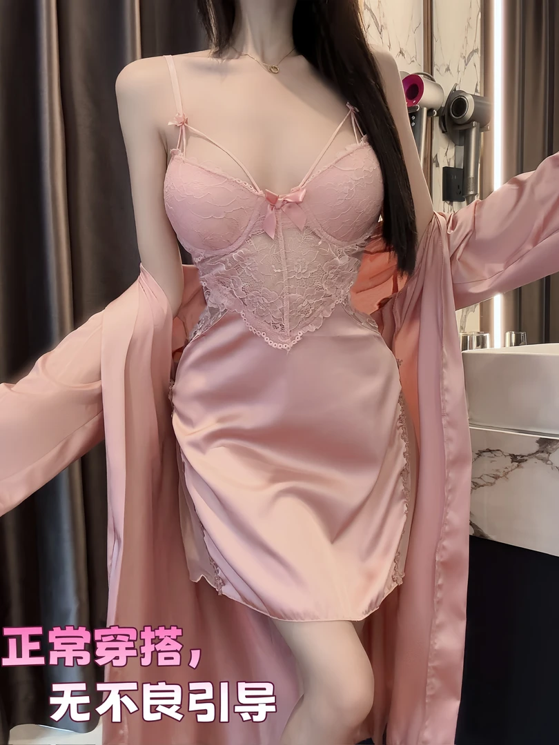 夏季吊带睡裙睡衣亲肤丝滑蕾丝纯欲深V吊带睡裙浪漫蕾丝吊带睡衣