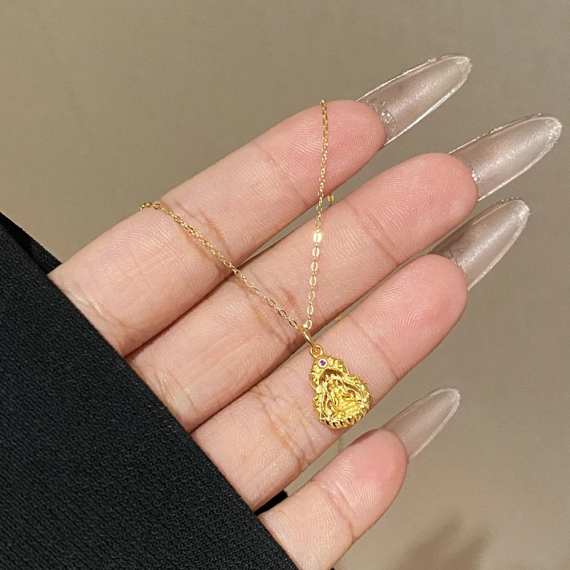 坠链均925银合成锆石 气质精致小众设计款绿度母葫芦项链A3553