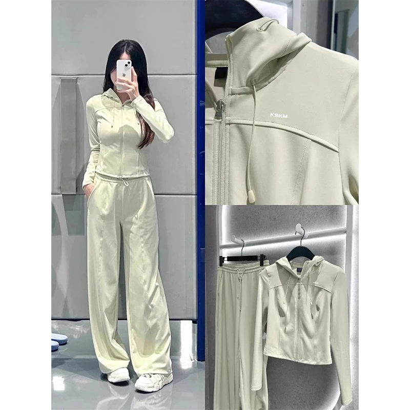 KSKM绿色瑜伽服防晒衣外套女2025春秋季新款美式修身显瘦连帽开衫