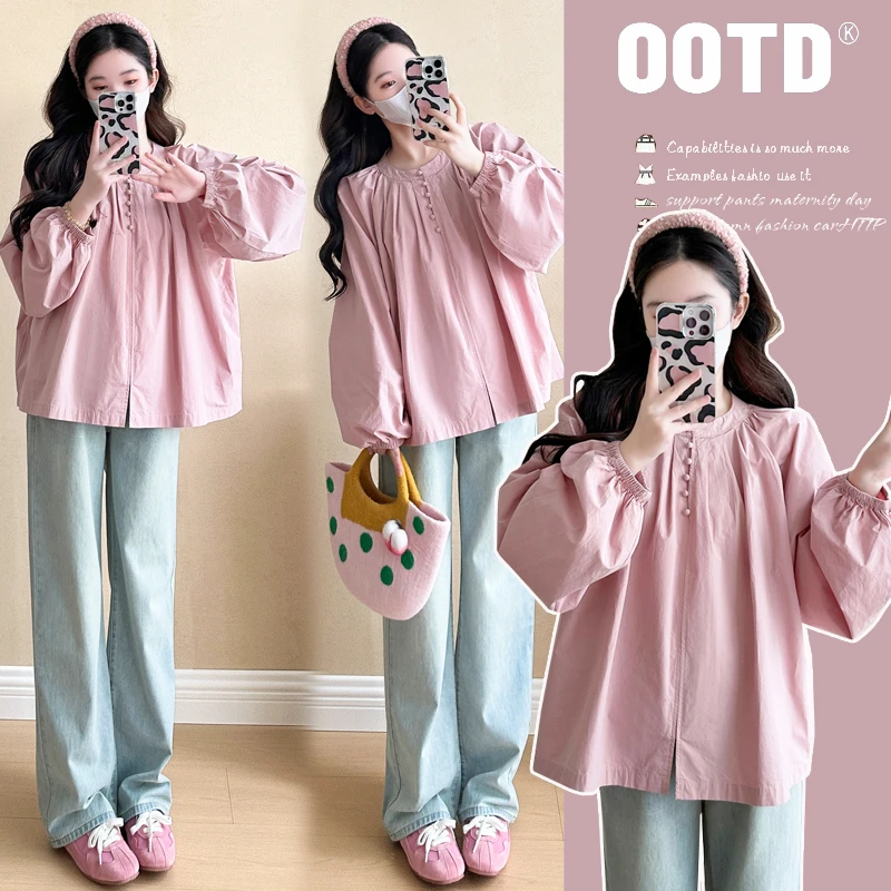 孕妇装怀孕上衣2025春新品甜美洋气灯笼袖宽松百搭衬衫娃娃衫上衣