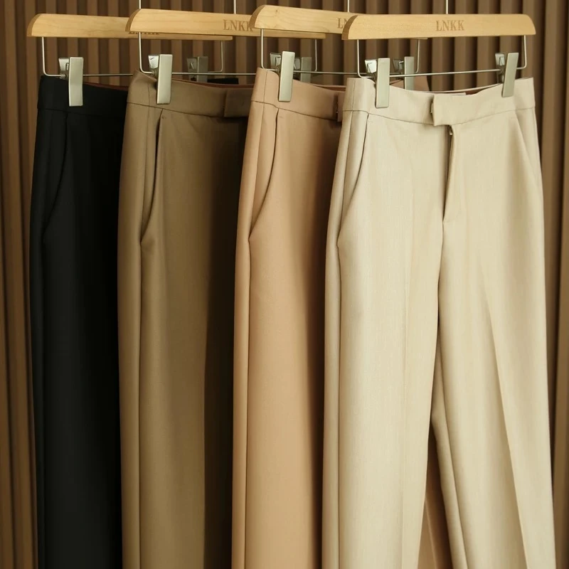 舒适显瘦春夏通勤直筒西装裤女高腰梭织混纺烟管九分裤8827