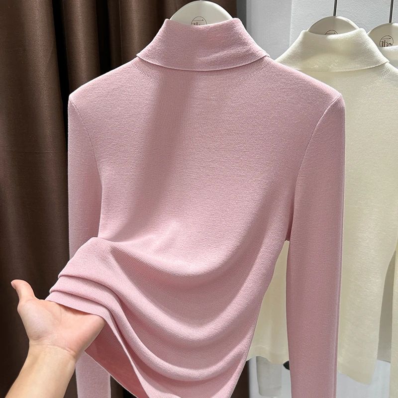 半高领高级感修身长袖内搭秋季新款透视针织薄款上衣简约百搭小衫