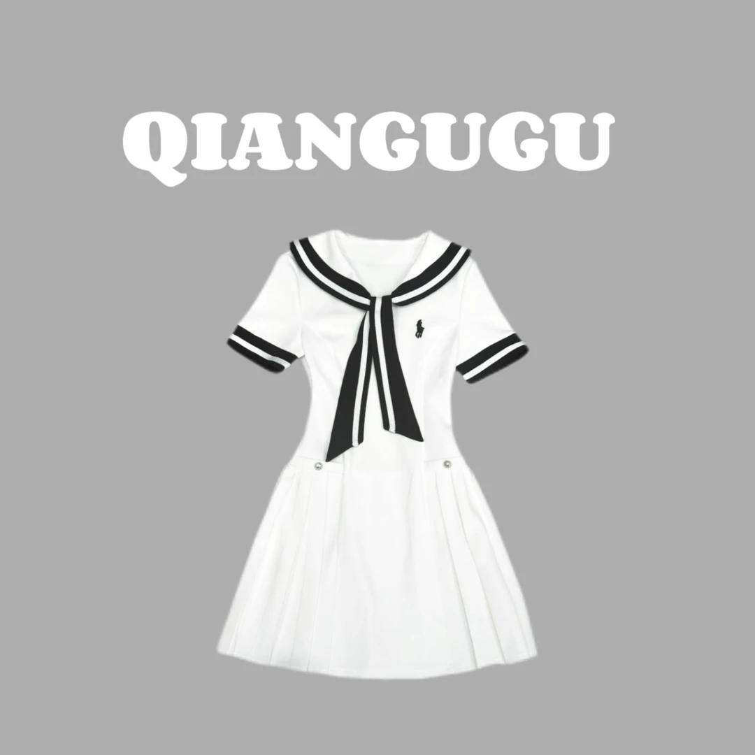 【奶云蛋糕】女装夏季收腰裙少女海军领显瘦水手服连衣裙GGZ-009