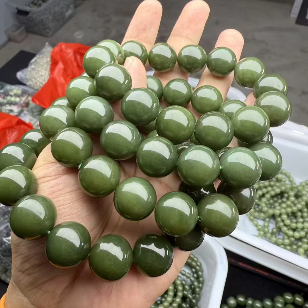 天然新疆阿尔金山和田玉沙枣青色手串卡16mm 多样性发一