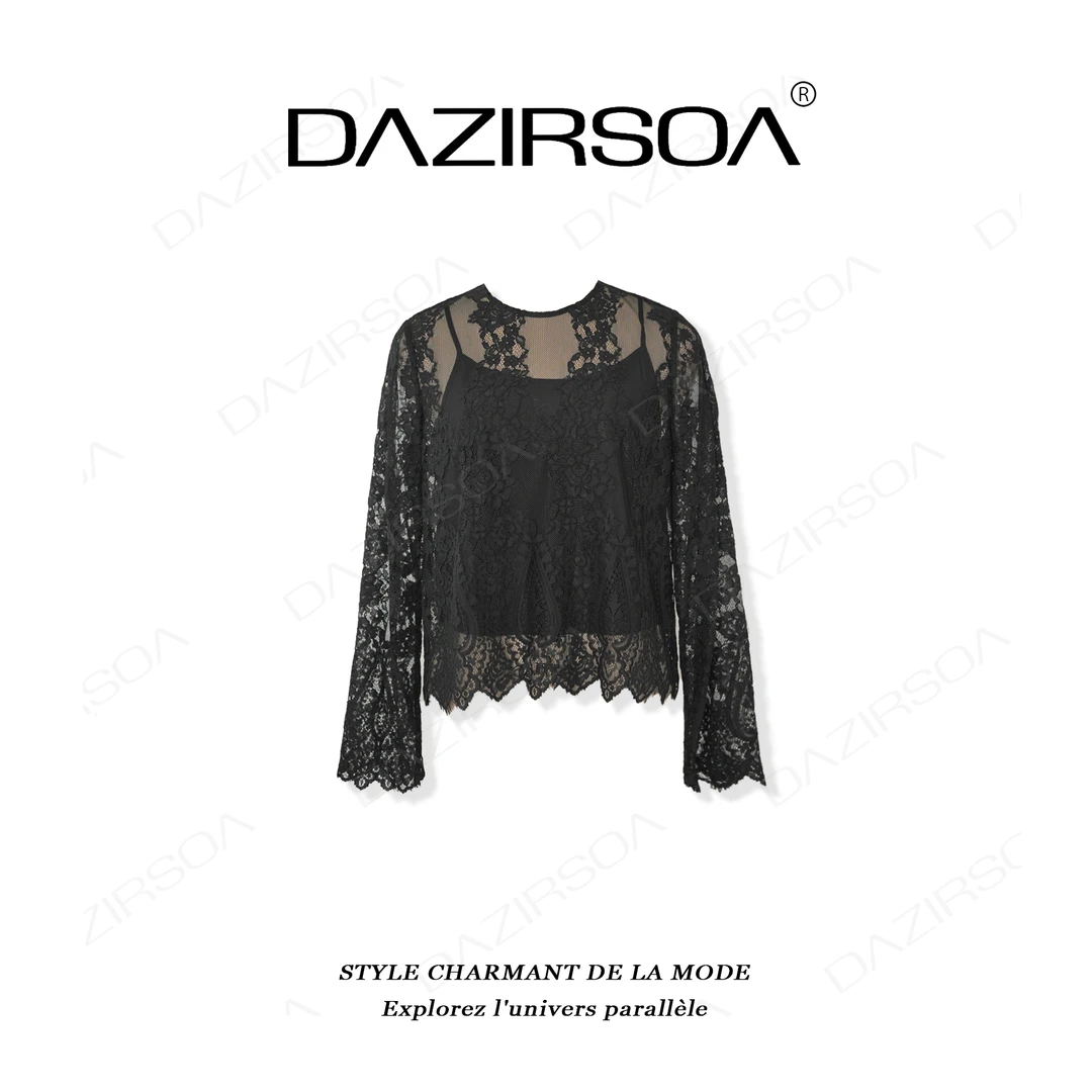 DAZIRSOA/达姿“自由和风”时尚百搭简约个性透气蕾丝上衣 X652