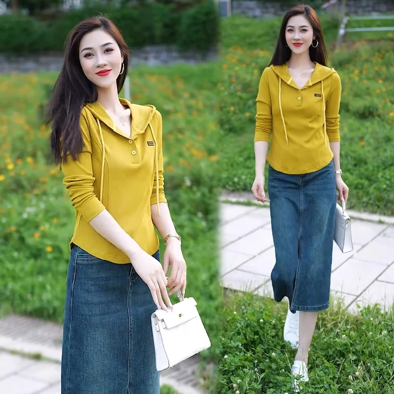 时尚套装裙女2025春秋新款长袖连帽上衣休闲牛仔裙显瘦减龄两件套
