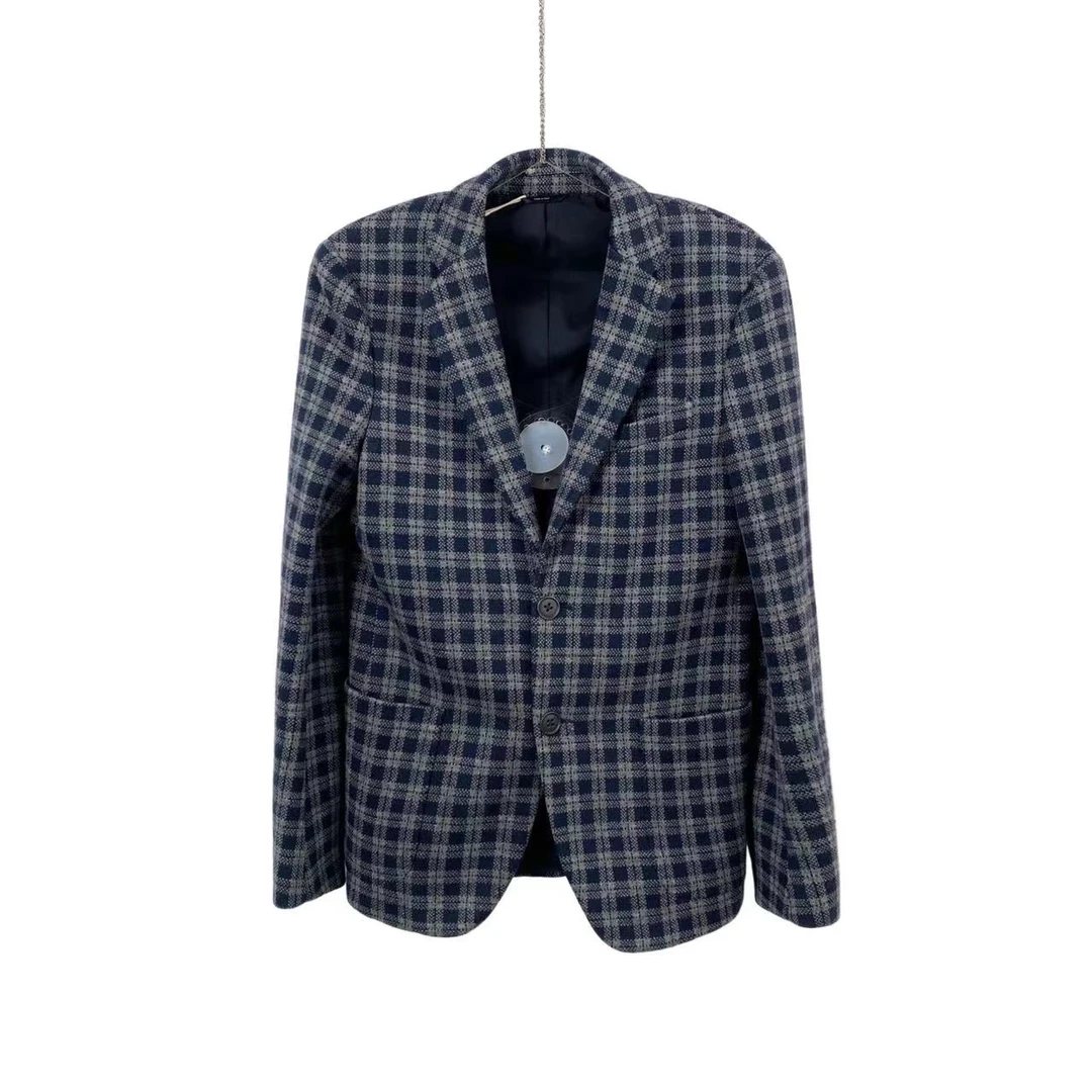 95新 FENDI/芬迪 aa一零二八 腈纶/羊毛 蓝格纹羊绒西装外套 46码