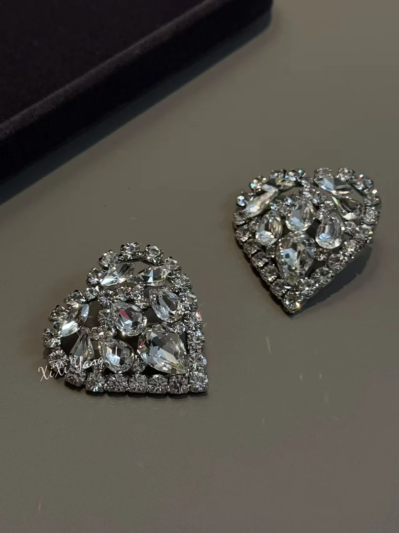 铜合金耳饰 XiXi Yang Y .“玻璃心”小众设计感时尚重工镶嵌耳环