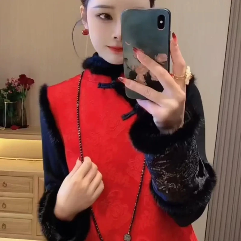 【七号】新中式国风盘扣拼接新年款马甲显瘦秋冬新款