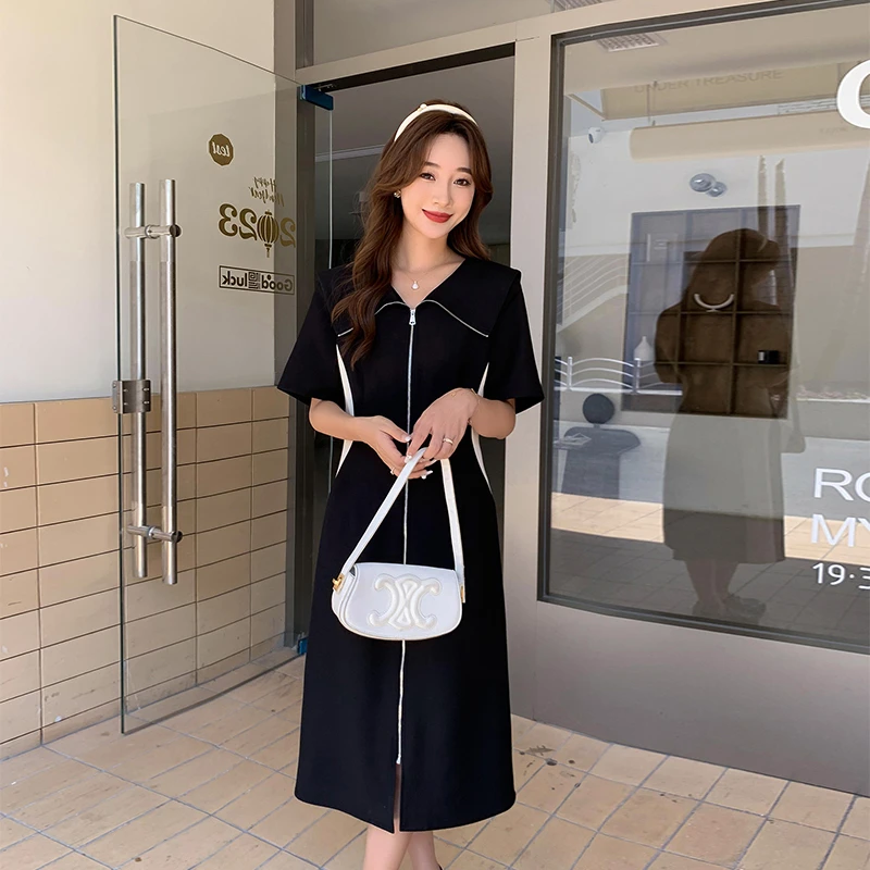 周周-收腰气质中长款显瘦赫本风法式连衣裙小黑裙黑色裙子ZL52686