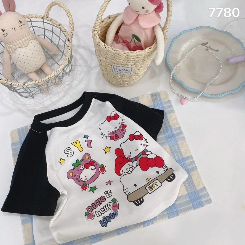 7780卡通Kitty插肩T恤（白色）