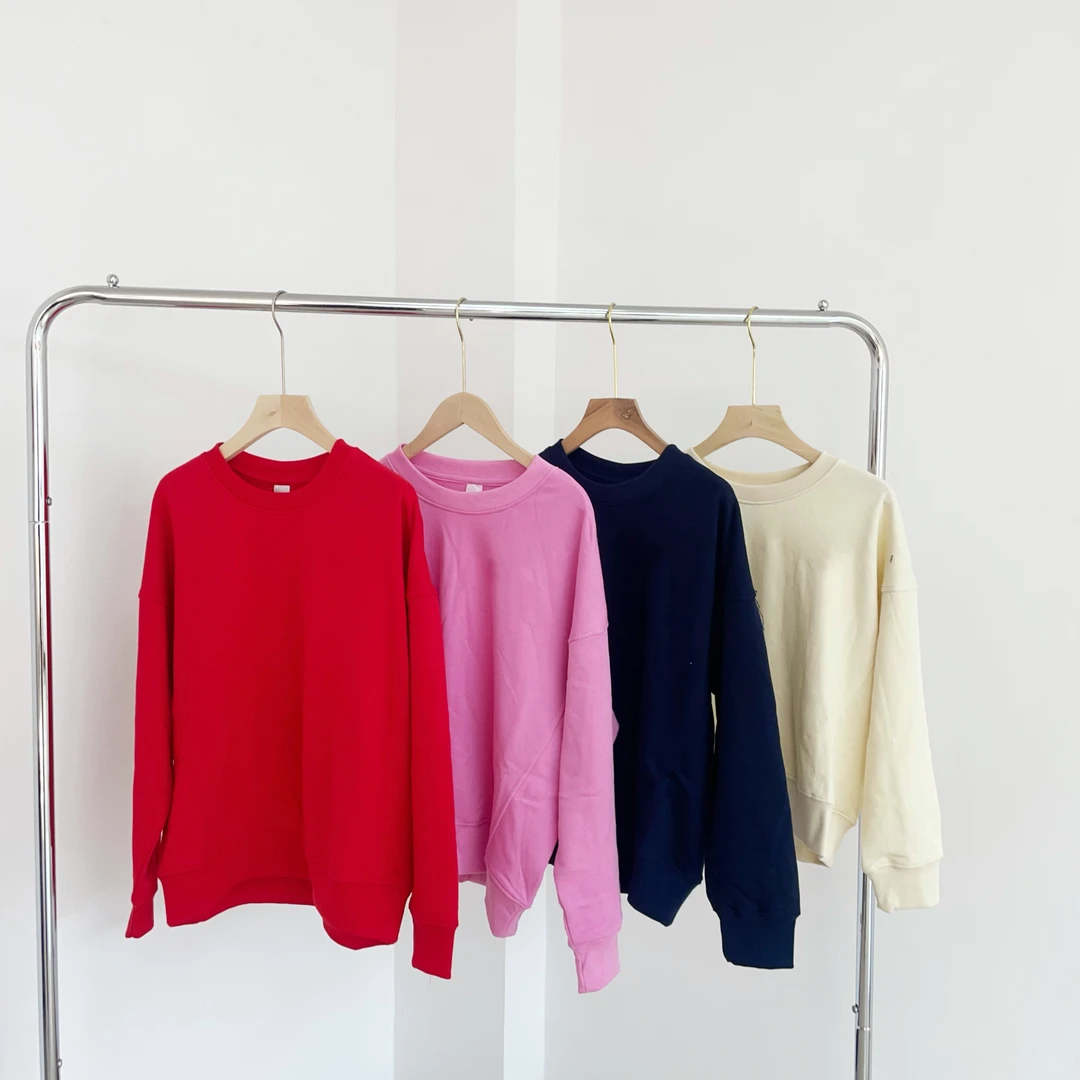 Q122 四色毛圈棉质圆领拼接休闲卫衣