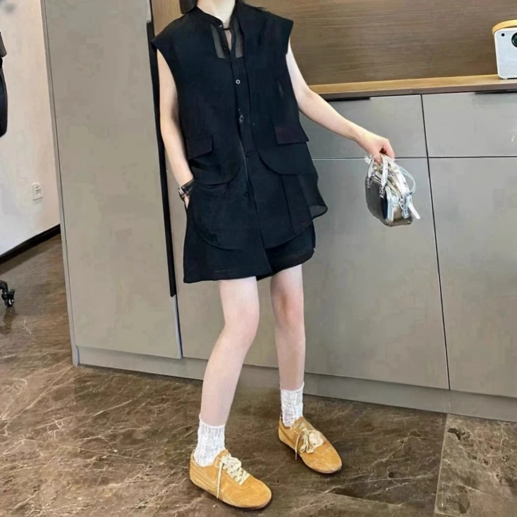 876.欧洲站两件套时尚上衣长约73+长约41短裤1753款