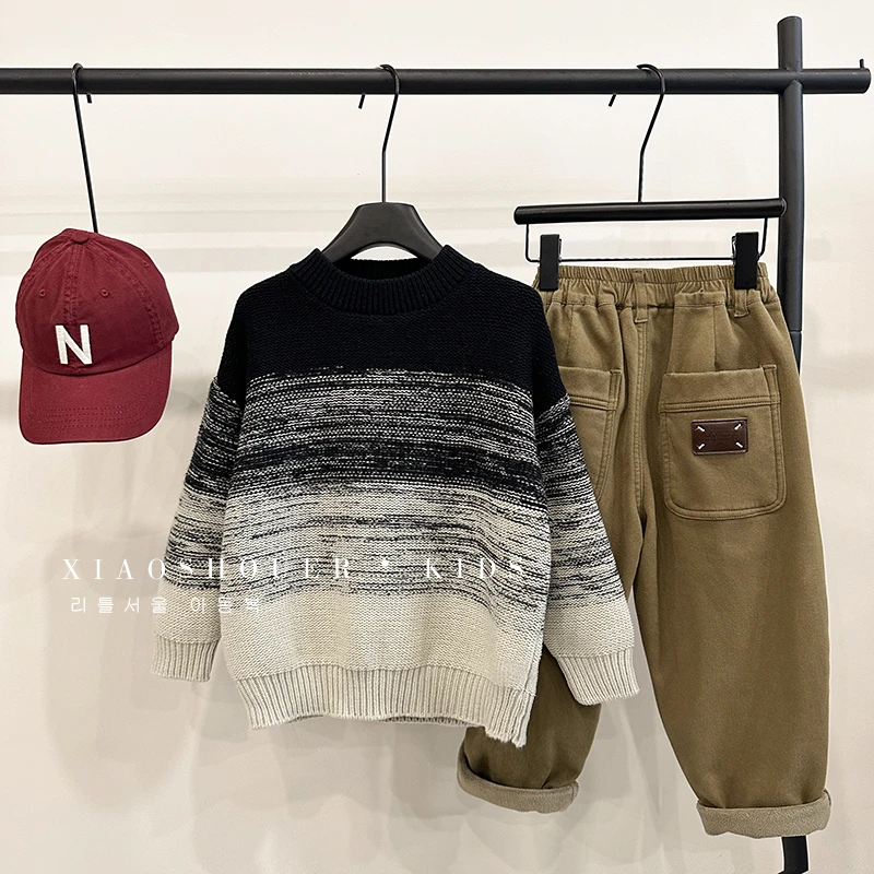 【小首尔】原版-现货男童韩版渐变针织衫冬季条纹毛衣HBB2983