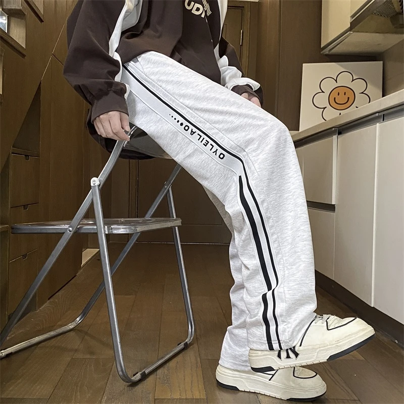 稻草人新款秋冬男士休闲针织百搭潮牌卫裤条纹裤美式时尚直筒长裤