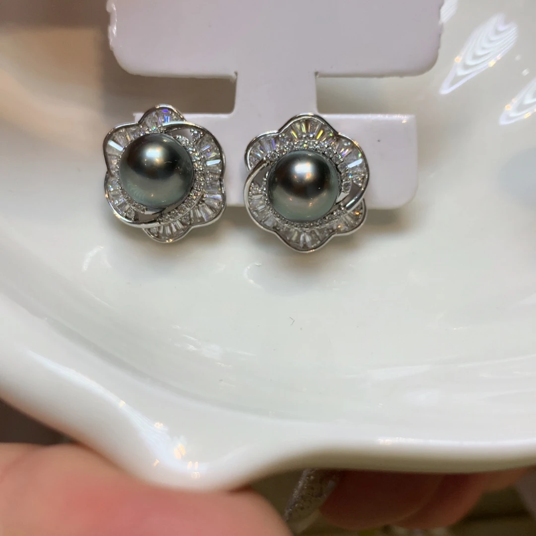 银S925镶嵌海水珍珠耳饰