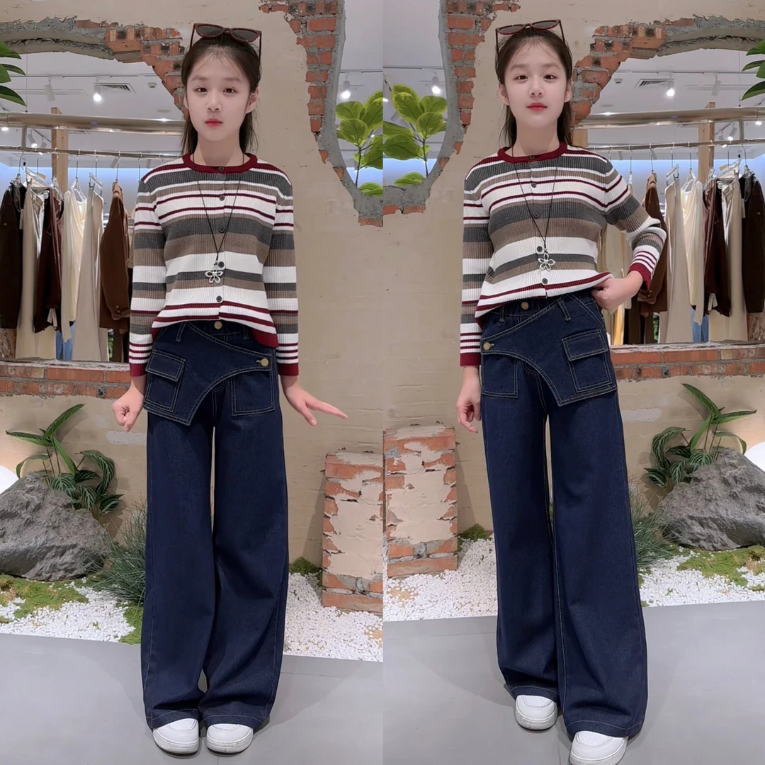 女童牛仔裤春秋装洋气2025新款儿童直筒裤子韩版中大童秋季阔腿裤