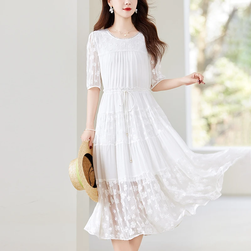 水墨佳人夏季新款100%桑蚕丝真丝连衣裙82496076