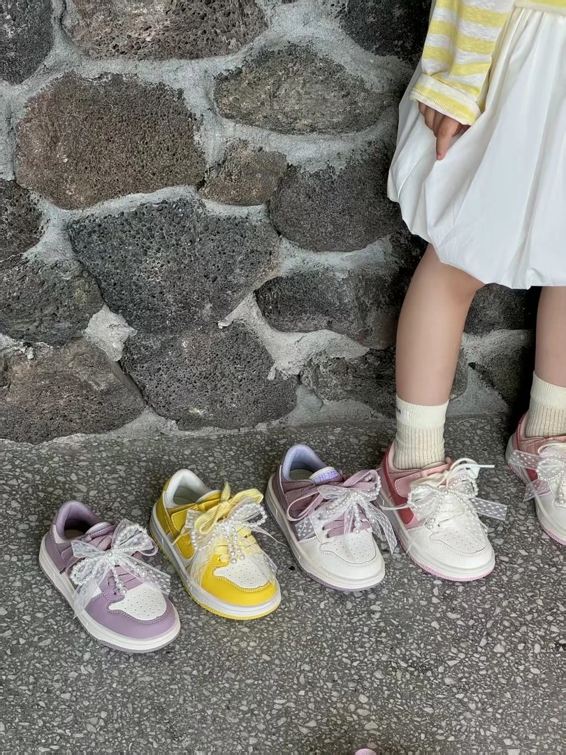 2025秋款蕾丝蝴蝶结女童板鞋