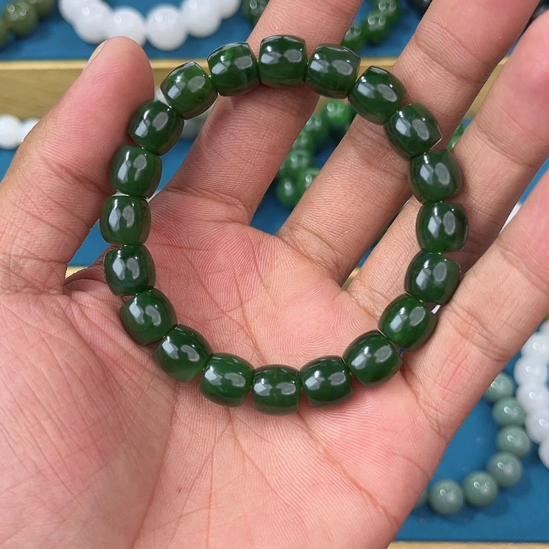 手串未镶嵌和田玉纯天然俄罗斯碧玉菠菜绿10直切