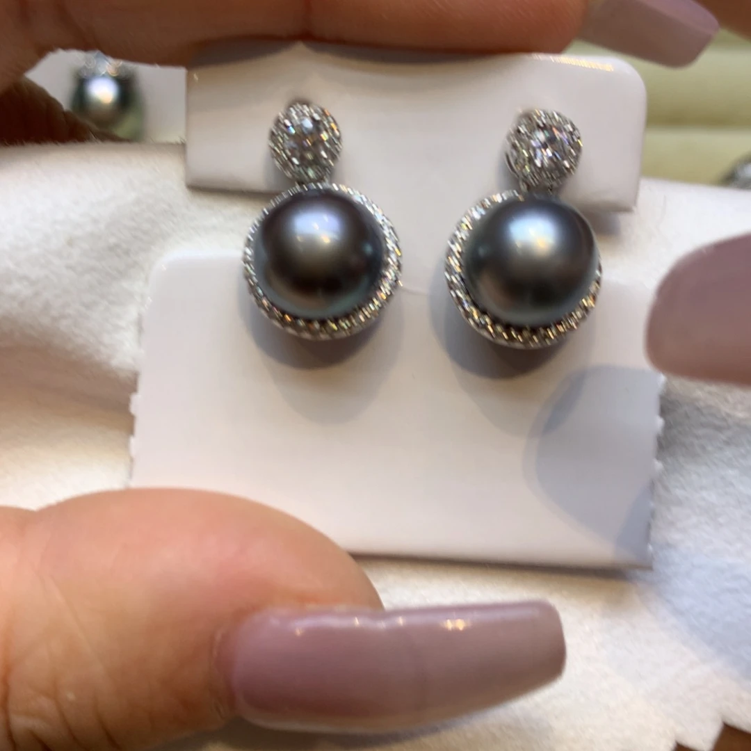 银S925镶嵌耳饰海水珍珠