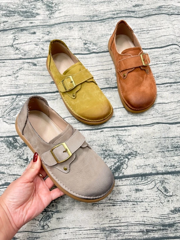 复古牛皮软底手工豆豆鞋