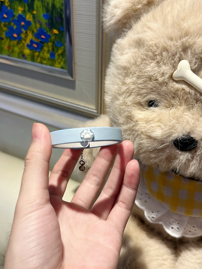 合金磁铁手链 PuppyJoy「猫爪马卡龙2.0」蓝色牛皮choker可爱手环