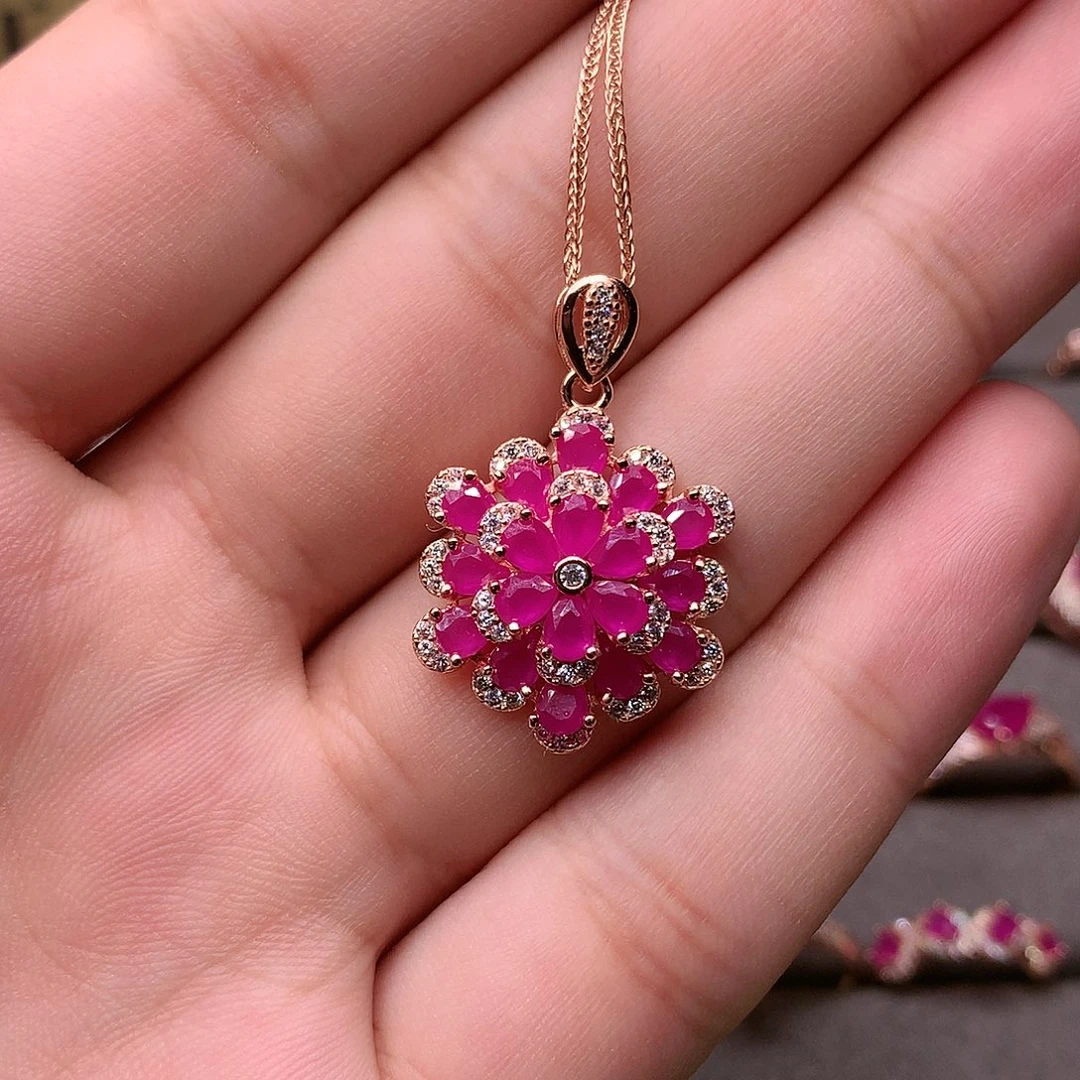 红宝石颈饰银S925镶嵌