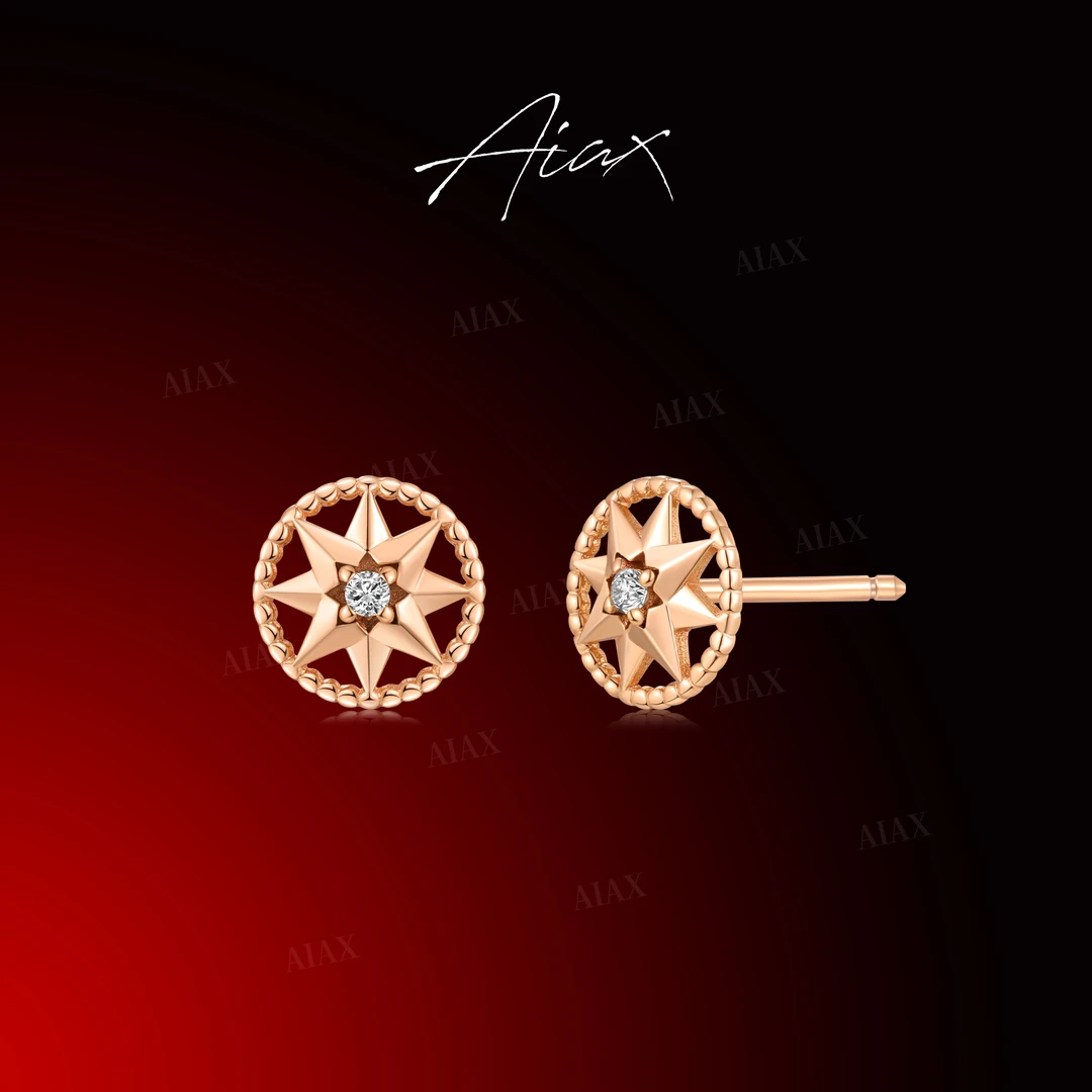 AIAX 925银 镀K金 百搭精致高级感罗盘带钻八芒星耳环TSL2657