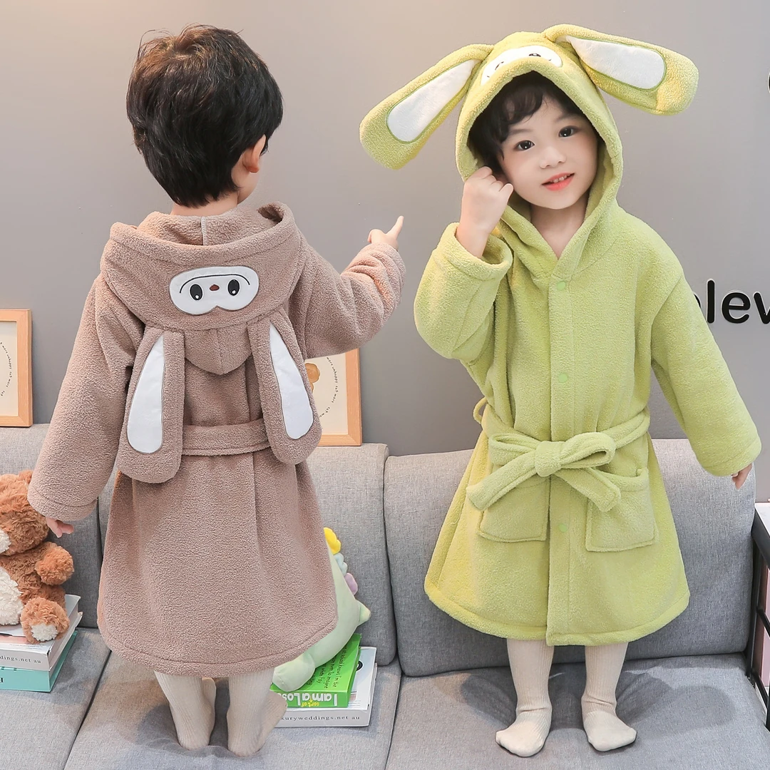 儿童浴袍冬季加厚男童珊瑚绒睡衣小男孩法兰绒浴巾家居服宝宝睡袍