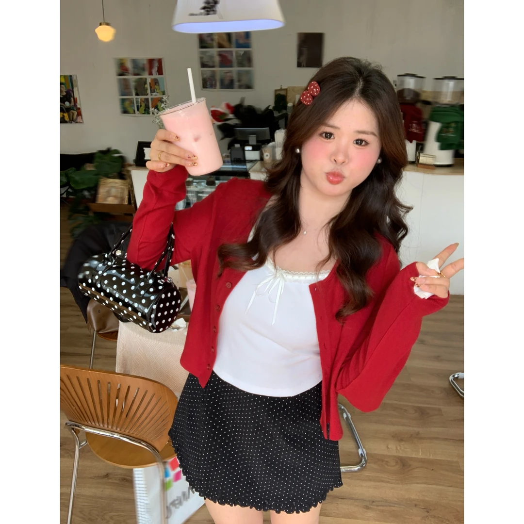 【甜莓下午茶】大头婷微胖定制春季显瘦遮肉针织开衫短外套