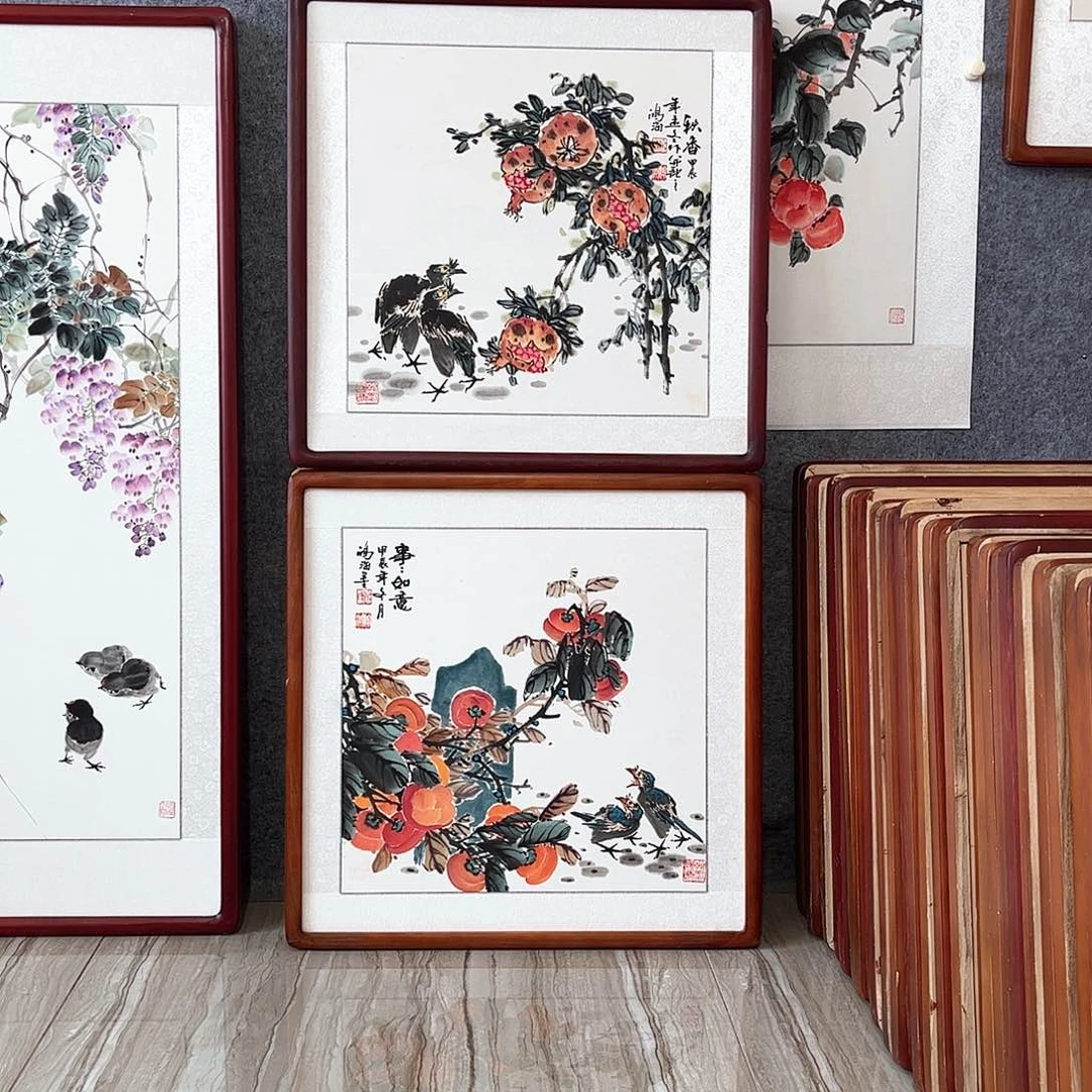 国画书画作品带框63×63厘米