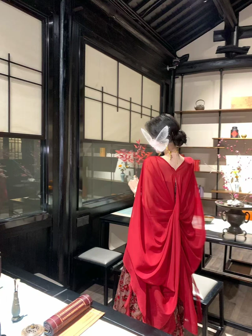 【雅乔定制】昭如愿 春夏长款宽松遮肉红色雪纺外披DYYK-24122161