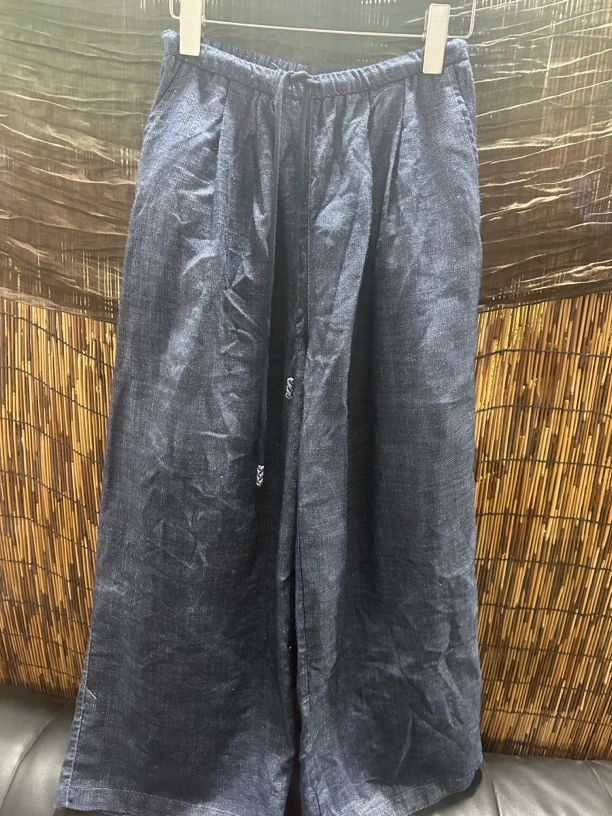 2025春夏亚麻棉复古休闲牛仔蓝百搭直筒裤