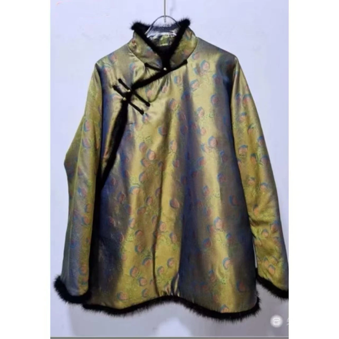 【宋锦 · 水貂毛 · 棉服】100%桑蚕丝秋冬棉服加厚保暖834