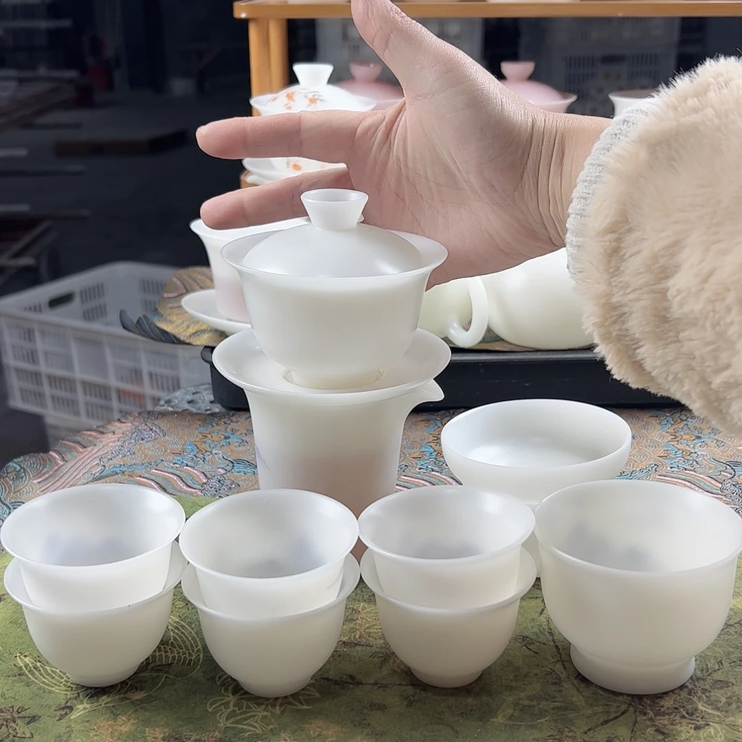 素烧璞玉元宝盖碗170ml茶海过滤组6个反口杯主人杯