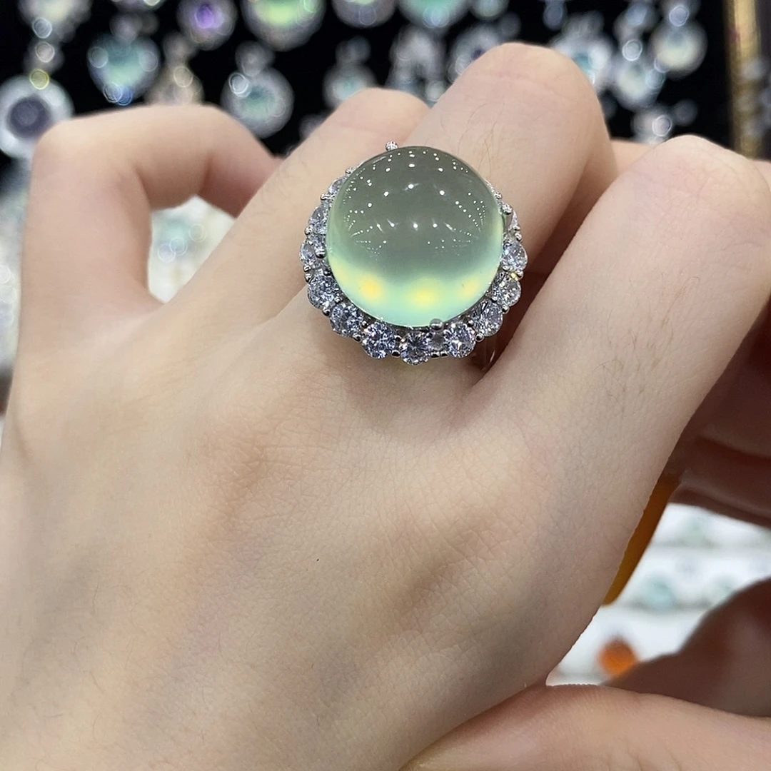 蛇纹石玉银S925镶嵌戒指