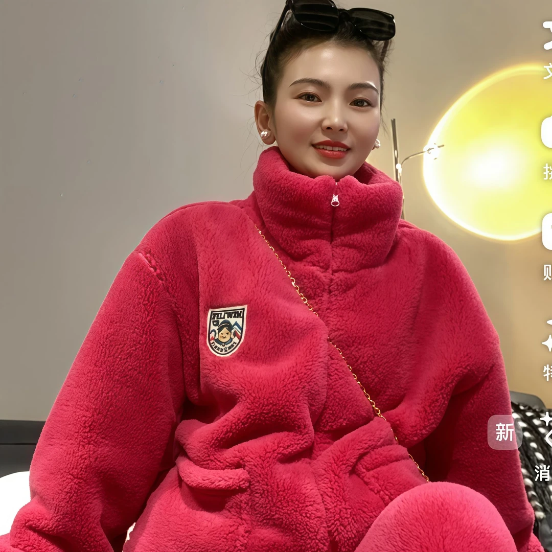 新款双面绒睡衣女家居服套装时尚休闲韩版保暖可外穿冬季2024